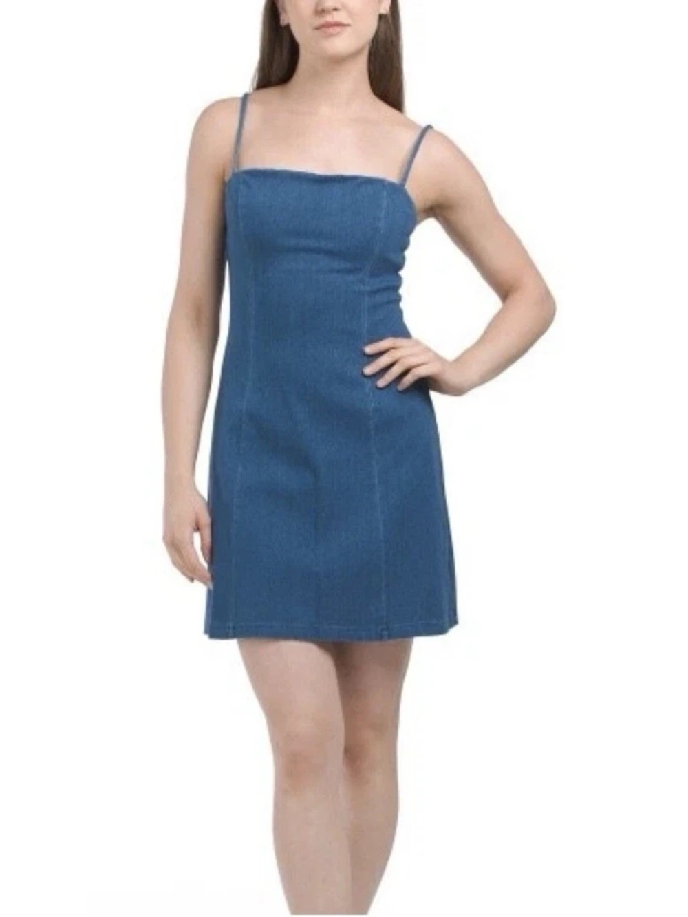 Susana Monaco Denim-Blue Square Neck A-Line Mini
